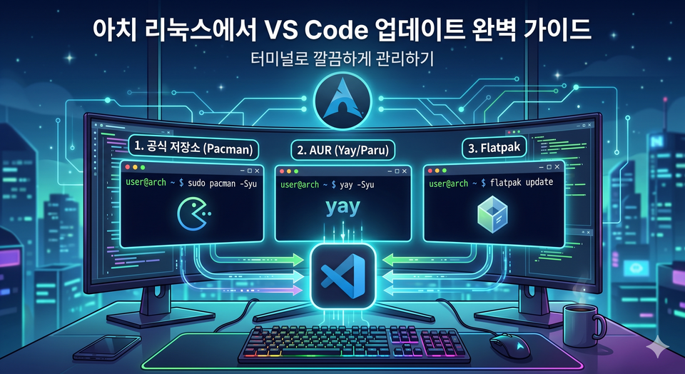 Arch Linux에서 VS Code 업데이트하는 방법 (pacman, AUR, Flatpak)